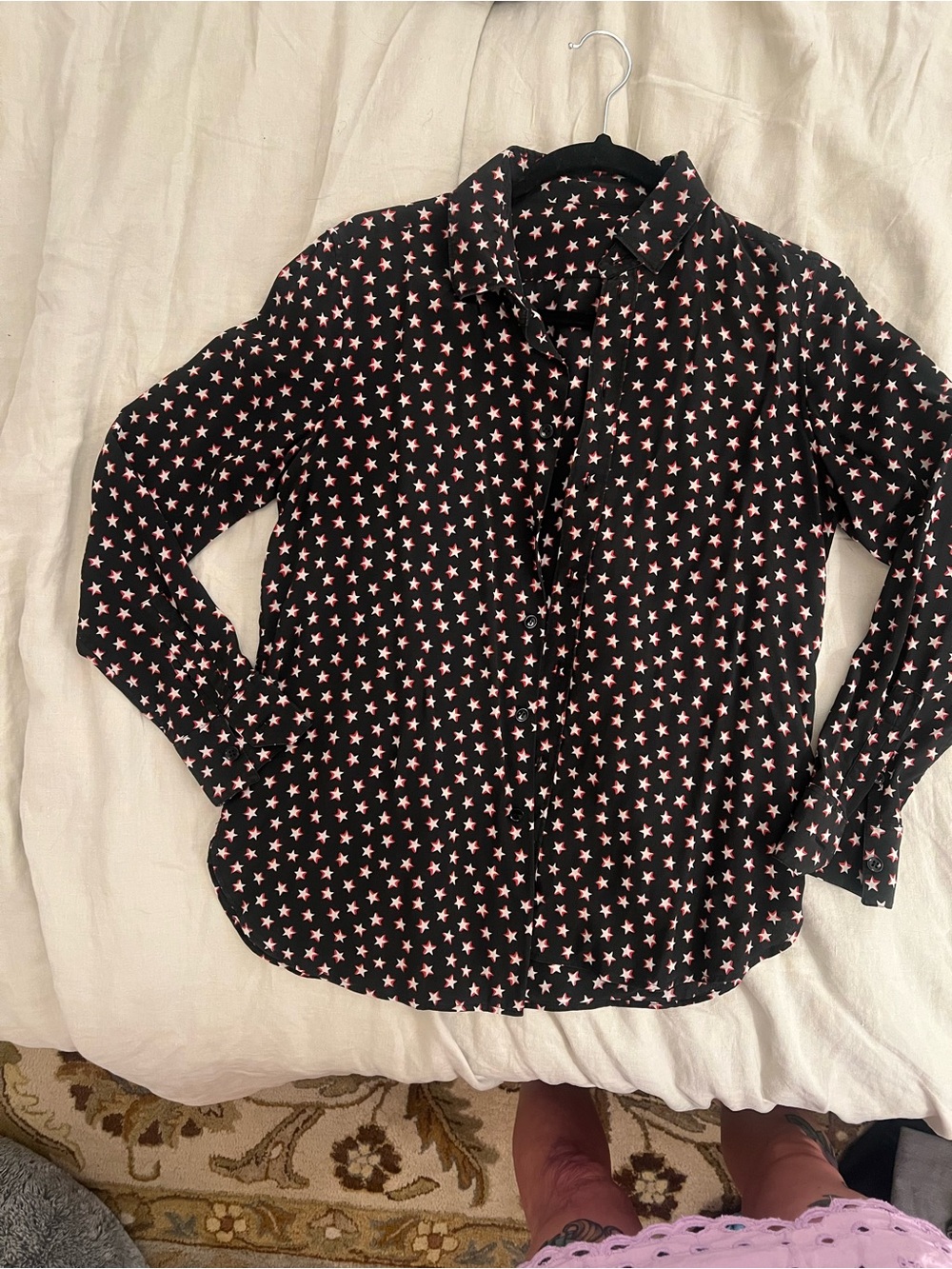 Black Star-Print Button-Up Blouse